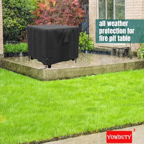 Propane Fire Pit Cover Square 32 Inch, Waterproof Heavy Duty 600D Gas Fire Pit Table Cover 32 x 32 x 25 Inch, Fit 28/29/30/31/32 Inch Firepit Table, All-weather Protection For Patio Fire Table
