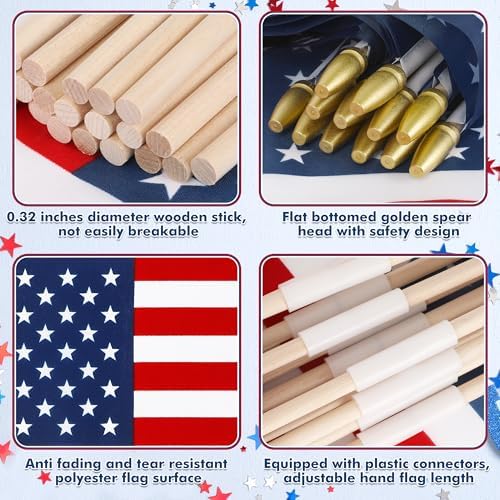 12 Pcs 12x18 In American Flags for Outside, 4th of July Grounded Decorations Outdoor Weatherproof USA Handheld Stick Flag for Memorial Day Outside Patriotic Decor Fourth of July Accessories