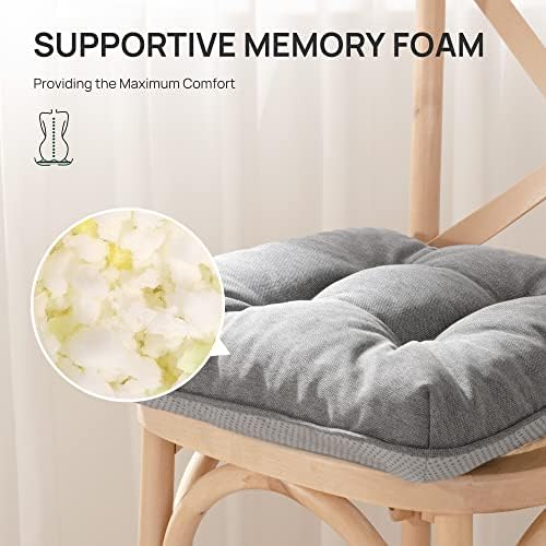 Love's cabin Memory Foam Chair Cushions Set of 4, Outdoor/Indoor Chair Pads for Dining Chairs 4 Pack, Seat Cushions for Kitchen, Dining Room, Office, Patio Chairs, 15.5"x15.5"x3.5" Grey