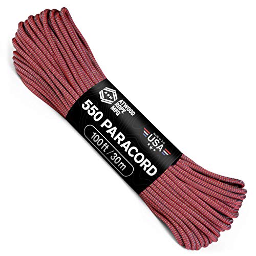 Atwood Rope MFG Color Changing 550 Paracord 100 Feet 7-Strand Core Nylon Parachute Cord Outside Survival Gear Made in USA | Lanyards, Bracelets, Handle Wraps, Keychain (Dragon Fruit)