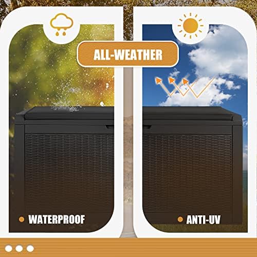 Devoko 100 Gallon Waterproof Large Resin Deck Box Outdoor Storage Box Indoor Lockable Storage Container with Cushion for Patio Furniture Garden Pool Cushions (Black)