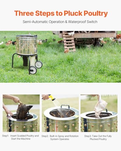 VEVOR Chicken Plucker Machine, 20-inch Stainless Steel Drum Feather Plucker, Defeathering Equipment with 108 Soft Rubber Plucking Fingers, Simple Debris Collection, for Chicken Poultry Plucking