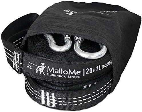 MalloMe XL Hammock Straps for Trees - Hammock Tree Straps Set 2000+ LBS Heavy Duty 40 Loops & 100% No Stretch Suspension System Kit - Camping Hammocks Accessories | 2 Carabiners | 12 Feet Black