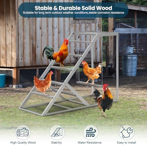 Chicken Coop, Chicken Perches with Swing, Chicken Roosting Bars, Chicken Activity Play Toys, Wooden Chicken Ladder for Pet's Healthy & Happy, Suitable for Backyard Farm