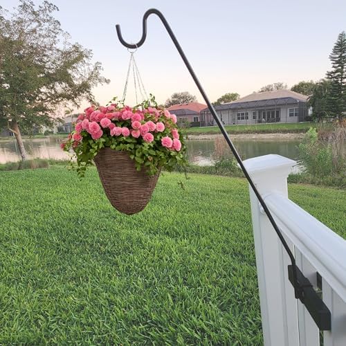 Premium - One Piece Pole - Long Hook Kits Ideal for Bird Feeders, Lighter Flower Baskets, Chimes, etc. for Vertical Spindled Deck Railings Only (27" Upright) Heavy Duty Hanger