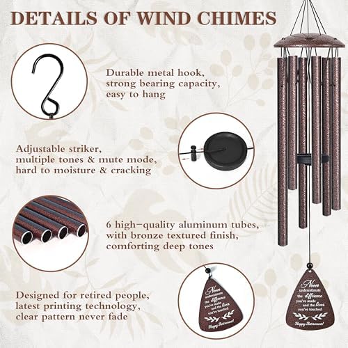 Retirement Gift for Woman Men, 32" Wind Chimes Retired Gifts, 2025 Happy Retirement Gifts for Women Coworker Colleague Boss Teachers Nurses Friends, Going Away Gift Ideas Retirement Decorations