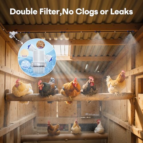 Chicken Coop Mister, 26FT Chicken Cooling System with 12 Brass Misting Nozzles, Filter, Cutter & 3/4" Adapter, Backyard Chicken Misters for Coop, Chicken Coop Accessories for Summer Heat