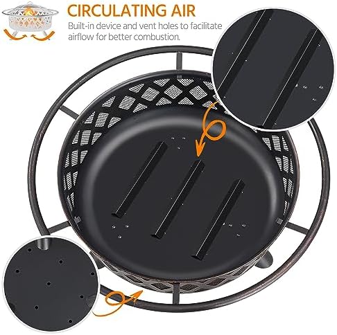 Yaheetech Fire Pit 36in Outdoor Wood Burning Fire Pits Wood Large Fire Bowl for Outside BBQ Bonfire Patio with Mesh Spark Screen, Poker and Rain Cover