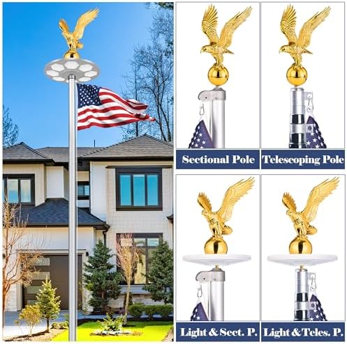 PPQ Gold Flag Pole Eagle Topper 11", Gold Ball Topper 3",1/2"-13 Threaded Screw w/Hexnut, Fits for Most Telescoping & Sectional Flagpoles(20/25/30FT)
