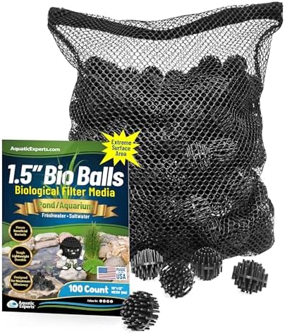 Aquatic Experts Bio Balls Filter Media Bulk, 1.5 Inch Large Bio Balls for Pond & Aquarium Filters, Pond Filter Media for Outdoor Ponds, (100 Count with 10" x 12" Mesh Bag, 1.5 Inch)