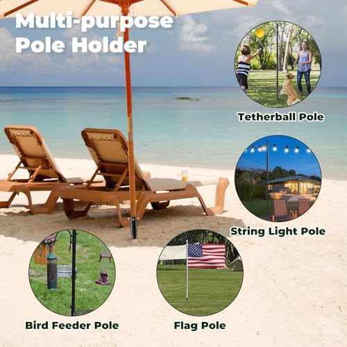 Beach Umbrella Sand Anchor - Heavy Duty Outdoor Umbrella Holder No Dig Ground Umbrella Base - Sturdy and Reliable 2.3“ Inner Diameter, Black(1 Pack)