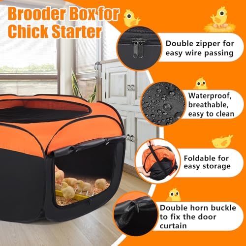 Chick Brooder Box, Upgrade Double Door Brooder Box for Chick Starter Kit, Pop-Up Baby Chicken Pen Supplies Brooding Up to 15 Baby Chicks, Duck and Quail