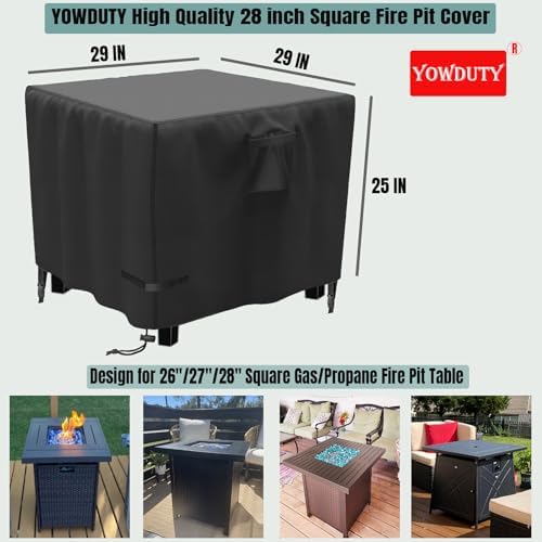 Propane Fire Pit Cover Square 28 Inch, Waterproof Heavy Duty 600D Gas Fire Pit Table Cover 28x28x25 Inch, Fit 26-28 Inch Firepit Table, All-weather Protection For Patio Fire Table
