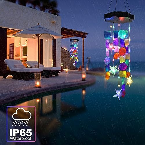 Solar Wind Chimes for Outside, Colorful Shell Gifts for Mom Grandma Women, Waterproof Solar Outdoor Decorative Mobile Lights for Garden, Yard, Patio, Window, Party, Outdoor Decorations