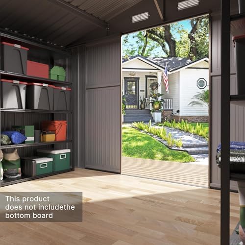 Gotland 10FT x 8FT Metal Storage Shed, Outdoor Storage Shed with Lockable Slide Doors & 2 Windows, Utility and Tool Shed with Slooping Roof for Garden, Backyard, Patio, Lawn