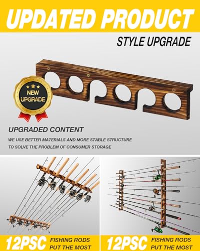 Ghosthorn Holds Up to 6 Rods Fishing Pole Rod Racks Wall or Ceiling Mounted Fishing Pole Rod Holders for Garage Storage Organizer Fishing Gear Equipment Gifts for Men Women