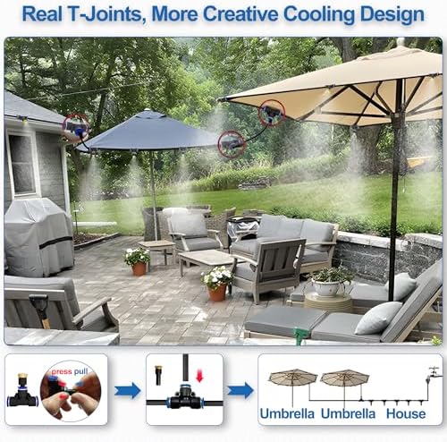 Misters for Outside Patio, Outdoor Water Misting Cooling System 50FT|15M. Backyard Mist Kit for Garden Greenhouse Fan Deck Umbrella Canopy Pool Porch Trampoline Sprinkler Park BBQ Party Accessories.