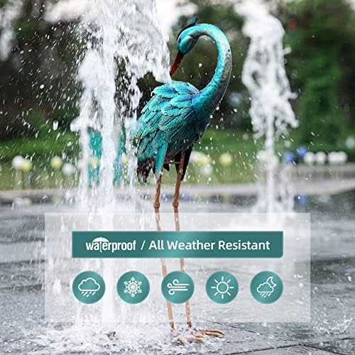 chisheen Crane Garden Statues, Metal Garden Crane Outdoor, Blue Heron Sculpture Metal Yard Art, Large Heron Decoy, Bird Statues, Lawn Ornaments for Backyard Pond Patio Porch Outside Decorations