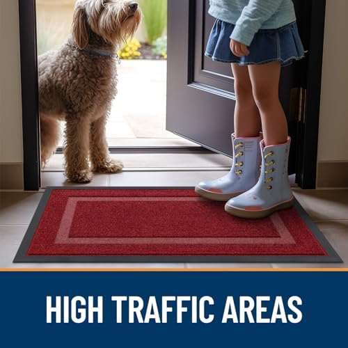 OLANLY Front Door Mat Indoor Outdoor Entrance, Waterproof All-Season, All-Weather Doormat, Sturdy Natural Rubber, Fade Resistant, Low Profile, Easy Clean Patio Porch Entryway Mat, 29.5x17, Wine Red