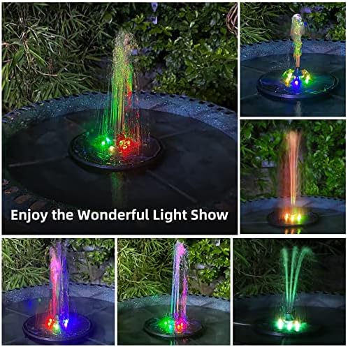 Solar Fountain, Powered Water 4W Pump for Bird Bath with LED Lights, 7 Nozzle and Fixer Hummingbird Garden, Pond, Pool, Fish Tank, , Black