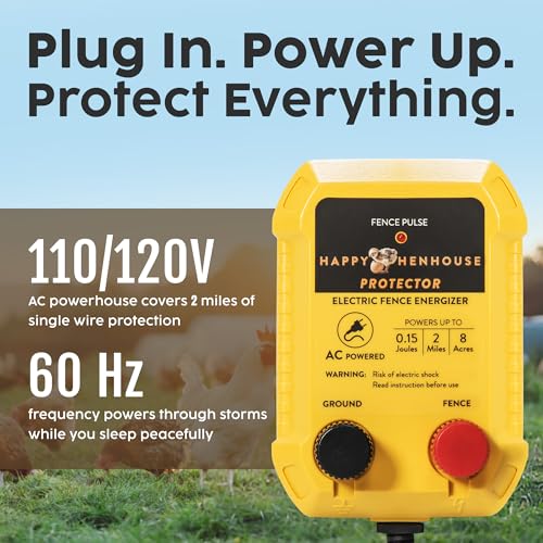 Electric Fence Charger - Powerful 110V AC Plug-in Fence Energizer for Chickens, Small Farms & Gardens - Easy Setup Predator Protection for Safer Free-Ranging