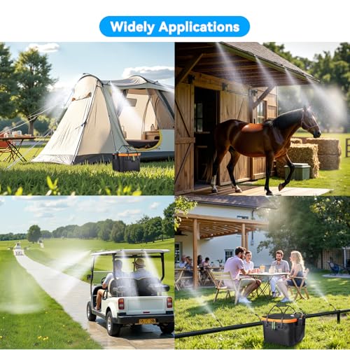 Ausic Portable Misting Systems, Outdoor Water Cooling Misters Set with 6000mAh Water Pump, 20L Bucket, 26FT (8M) Hose, 6*Nozzles, 10*Clips/Ties for Patio/Umbrella/Pasture/Greenhouse/Canopy/Camping