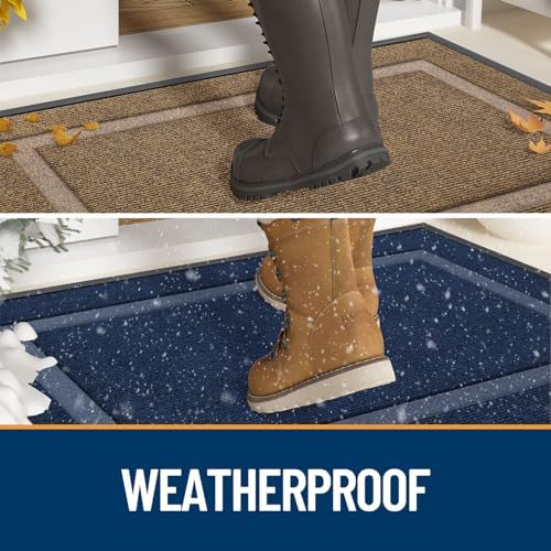 OLANLY Front Door Mat Indoor Outdoor Entrance, Waterproof All-Season, All-Weather Doormat, Sturdy Natural Rubber, Fade Resistant, Low Profile, Easy Clean Patio Porch Entryway Mat, 29.5x17, Beige