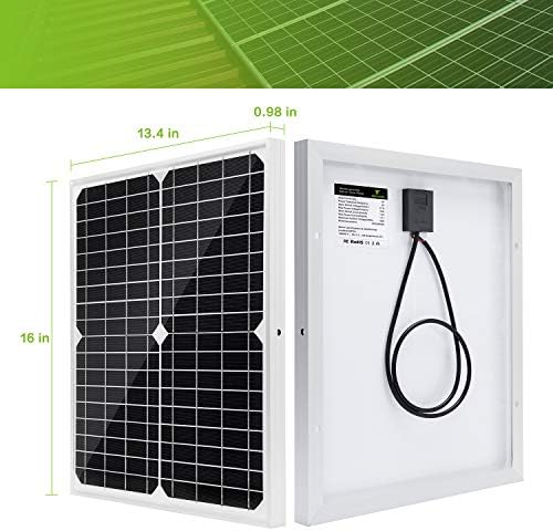 Topsolar Solar Panel Kit 20W 12V Monocrystalline with 10A Solar Charge Controller + Extension Cable with Battery Clips O-Ring Terminal for RV Marine Boat Off Grid System