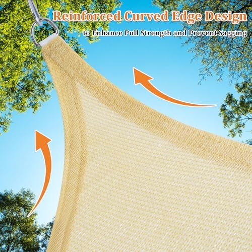 Shade&Beyond Rectangle Sun Shade Sail 12'X16' Permeable Canopy Sand for Patio Garden Yard Deck Pergola (We Make Custom Size)