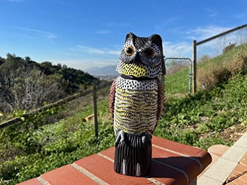 GiftExpress 17" Large Owl Garden Decoy - Rotating Head Scarecrow Statue to Deter Birds & Squirrels, Realistic Predator for Outdoor Protection, 15.5" Fake Owl for Yard & Garden Decor, Life-Size