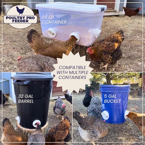 DIY Port PVC Gravity Fed Chicken Feeder 3 Ports and Hole Saw | Use for Buckets, Barrels, Bins, Troughs | Rain Proof, Weather Resistant, No Waste (Feeder and Waterer Bundle)
