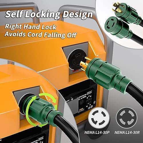 25FT 30 Amp Generator Extension Cord 4 Prong, NEMA L14-30P/L14-30R 10 Gauge STW 125/250V Twist Lock Generator Cord Heavy Duty, Black ETL Listed