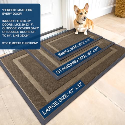 OLANLY Front Door Mat Indoor Outdoor Entrance, Waterproof All-Season, All-Weather Doormat, Sturdy Natural Rubber, Fade Resistant, Low Profile, Easy Clean Patio Porch Entryway Mat, 36x24, Brown