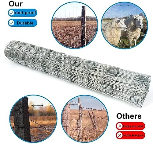 Farm Fence 4ft x 164ft Heavy Zinc Coating Cattle Fence Galvanized Field Fencing Sheep Fence Goat Fence,Hog Wire Fencing for Yard Livestock Animals Protection