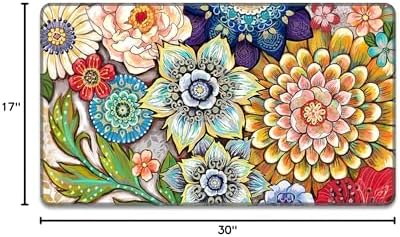 Rnivvi Front Door Mat, 30"x17" Flower Theme Indoor Outdoor Welcome Mat, Heavy Duty Low Profile Anti-slip Entryway Rug for Home Entrance, Floor, Patio Entry, Mud Room, Cute Mandala Floral Decor Doormat