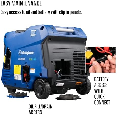Westinghouse 5000 Peak Watt Super Quiet Dual Fuel Portable Inverter Generator, Remote Electric Start, Gas & Propane Powered, RV Ready 30A Outlet, Parallel Capable, Blue/Black
