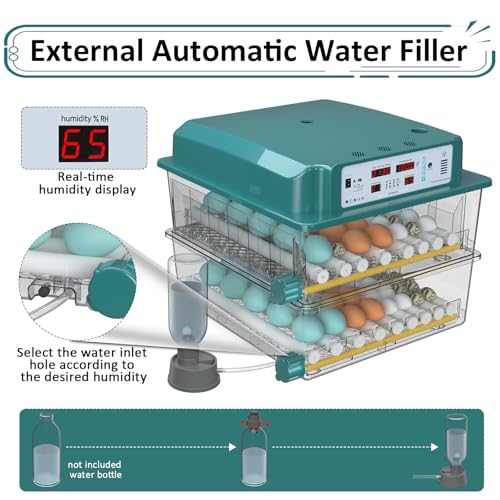 Incubators for Hatching 120 Eggs, Egg Incubator with Automatic Egg Turning and Humidity Monitor, Temperature Control, 5 Automatic Incubation Modes and Incubation Days Record