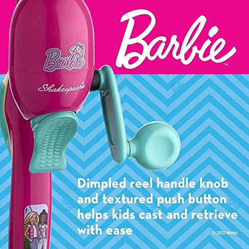 Shakespeare Mattel Barbie Kit 2'6" Spincast Combo for Kid, Gel-Tech Comfort Grip Handle, Safety Hook Keeper, Includes Practice Casting Plug