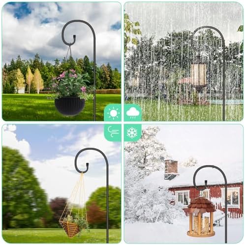 SZHLUX Adjustable Shepherds Hook for Outdoor 76 Inch Bird Feeder Pole with 7 Prongs Base, 5/8 Inch Thick Heavy Duty for Hanging Bird Feeder, Plant Basket