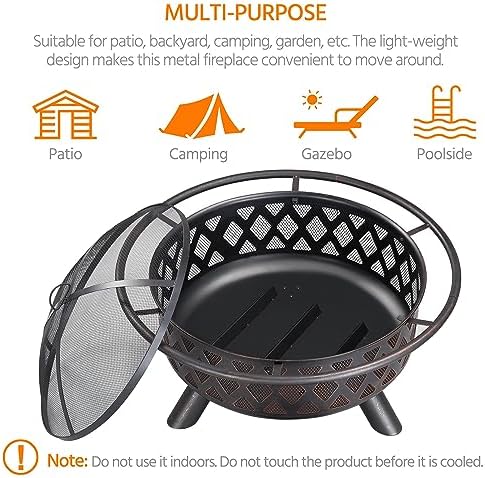 Yaheetech Fire Pit 36in Outdoor Wood Burning Fire Pits Wood Large Fire Bowl for Outside BBQ Bonfire Patio with Mesh Spark Screen, Poker and Rain Cover
