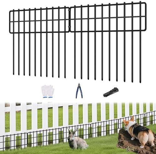 KYATE Garden Fence Animal Barrier, 14 Panels No Dig Fence 20ft(L) x13in(H), Rustproof Metal Defense Border, Dogs Rabbits Blocker Fence for Outdoor Yard & Patio