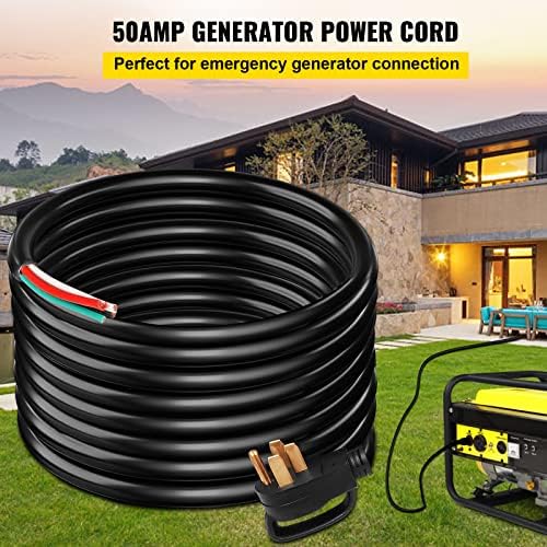 VEVOR 25 FT 50 Amp Generator Extension Cord 6 Gauge STW 6/3+8/1 RV Power Cord N14-50P to Bare Wire, Cut Wire for Trailer Motor Campers Home Generator