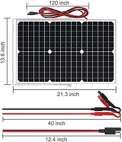 SOLPERK Solar Panel Kit 30W 12V, Solar Battery Trickle Charger Maintainer + Upgrade Waterproof Controller + Adjustable Mount Bracket for Boat Car RV Motorcycle Marine Automotive