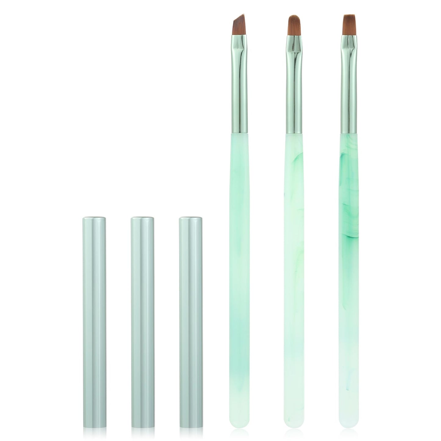 Green Nail Art Clean Up Brushes for Cleaning Polish Mistakes on the Cuticles, Acetone Resistant Nail Brush, Fingernail Cleaning Brushes for Nail Art and Designs (Round&flat&Bevel)