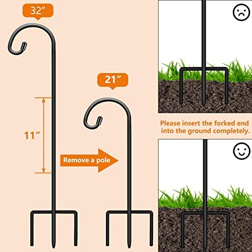 Gtongoko 32 Inch Shepherds Hooks for Outdoor 4 Pack Garden Hooks for Hanging Plants, Lanterns, Bird Feeders, Solar Lights, Mason Jars, Weddings Decor, Adjustable, Matte Black