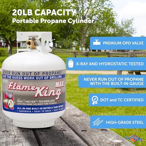 Flame King YSN230b 20 Pound Steel Propane Tank Cylinder with OPD Valve and Built-in Gauge, 20 lb Vertical