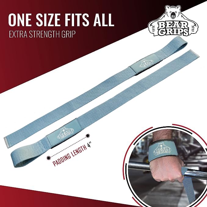 Bear Grips Lifting Straps Gym, Wrist Straps for Weightlifting, Gym Straps, Weightlifting Straps, Deadlift Straps, Weight Lifting Straps for Men, Weight Straps Lifting Women, 2 Lifting Strap Light Gray