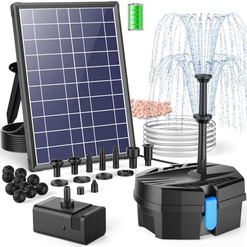 POPOSOAP Solar Pond Filter Built-in 3000mAh Battery Backup, 8W Solar Pond Filter with Water Pump, Pond Filter with Water Shortage Protection & Clear Tubing for Ponds Fish Tank Bird Bath Garden