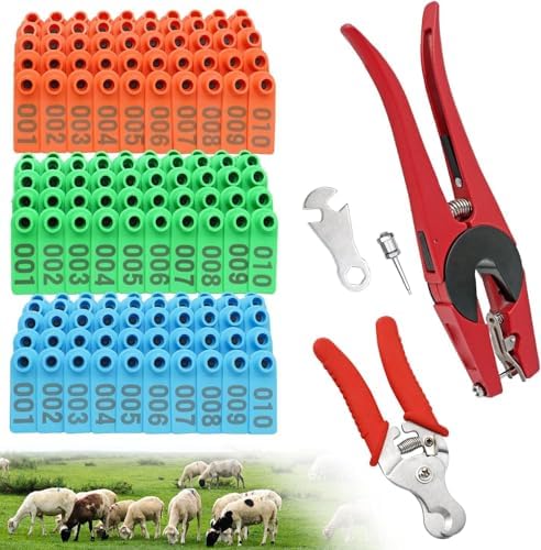 PAULOZYN 300PCS Livestock Ear Tags TPU for Goat Animal Cattle Sheep Pig Dog Deer Farm, with 1PCS Ear Tag Applicator 1PCS Ear Tags Remove Plier, 001-100 Number