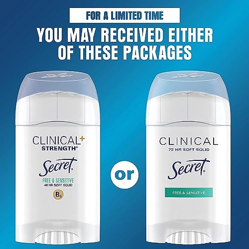 Secret Clinical Strength Soft Solid Antiperspirant and Deodorant for Women, Free & Sensitive, 1.6 oz, Pack of 3